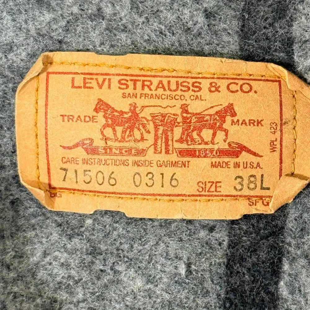 Vintage 1988 Levis 71506 Blanket Lined Denim Trucker Jacket 38L USA Workwear